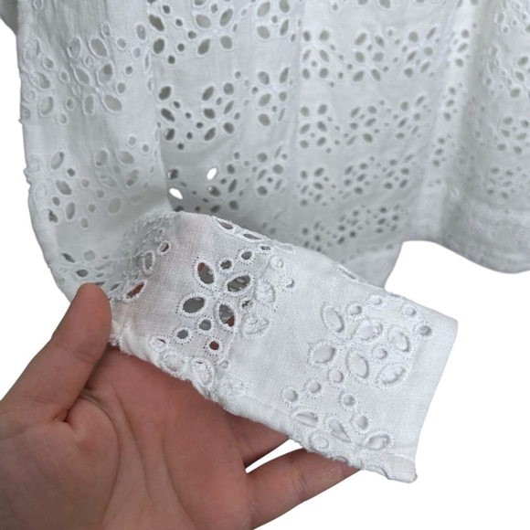 J.Crew White Linen-blend Maxi Side Slit Skirt Eyelet Elastic Waist Plus Size 18 - Picture 7 of 12